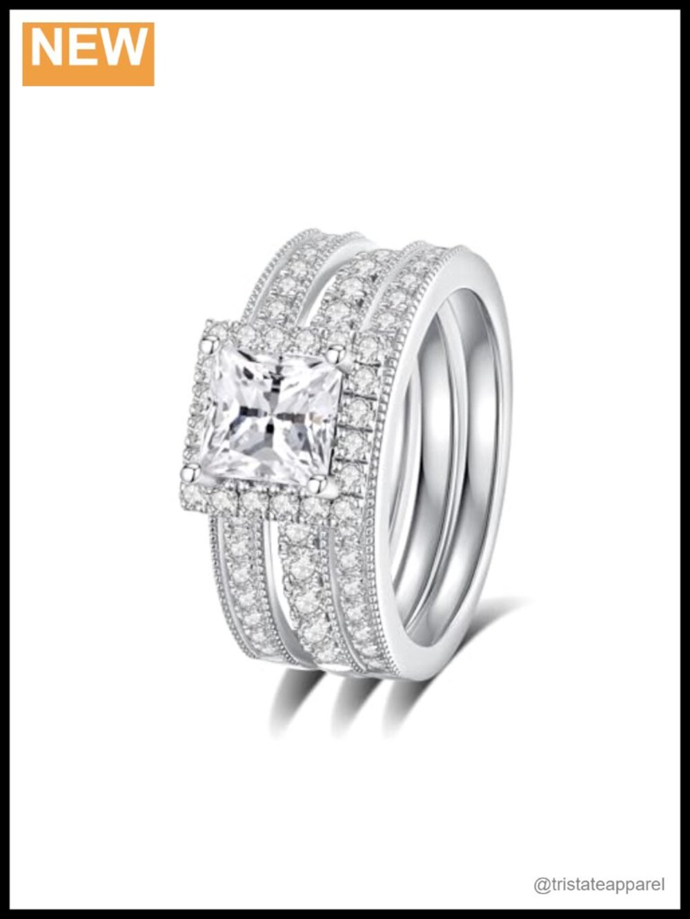 2CT Princess Cut Moissanite Bridal Ring Set 925 Sterling Silver 18k White Gold